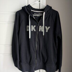 DKNY Black Zip front Hoodie, size Large